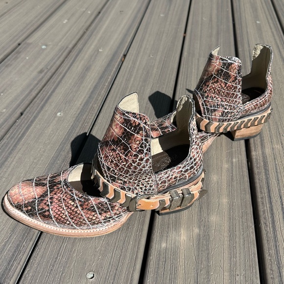 Freebird by Steven Blade Pink Multi Snakeembossed cutout ankle